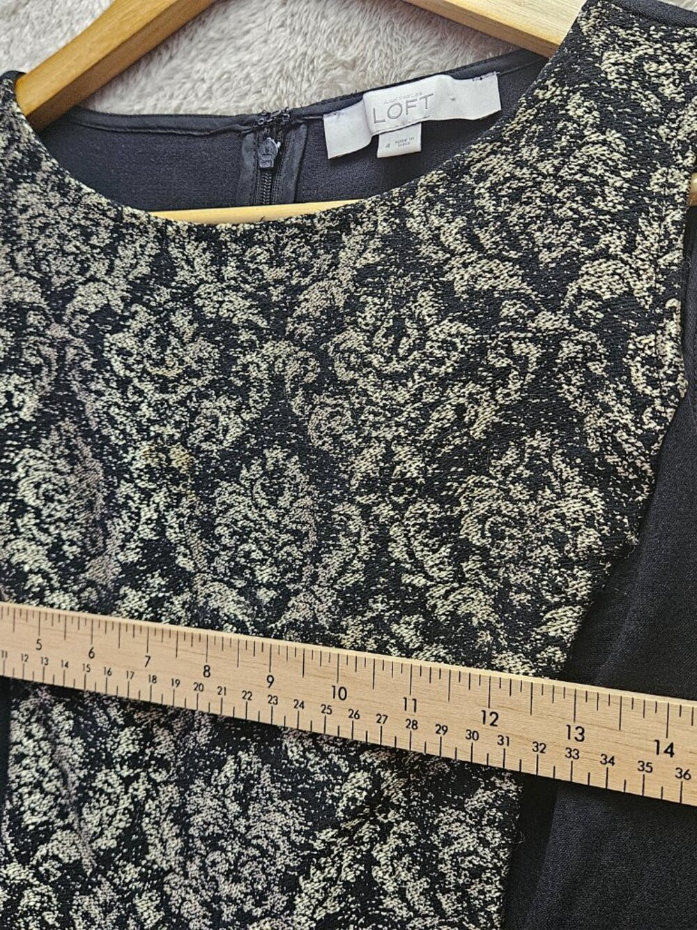 LOFT Sleeveless Sheath Dress Black Gold Damask Jacquard Pattern Women's Size 4 - Picture 5 of 7